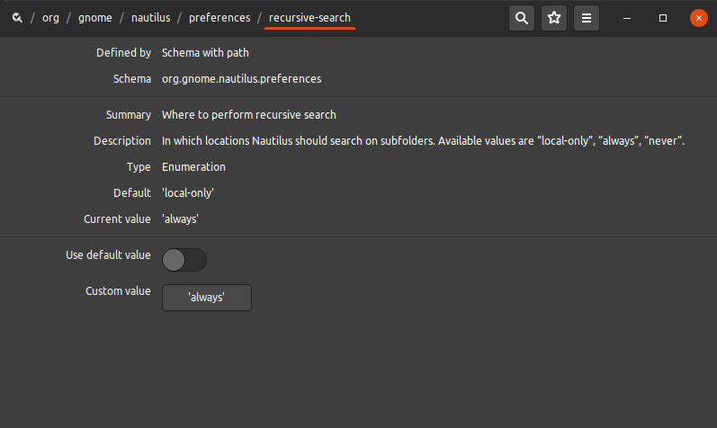 Change Nautilus Search on Ubuntu 18.04
